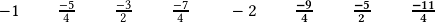 \quad-1\qquad \frac{-5}{4}\qquad\frac{-3}{2}\qquad\frac{-7}{4}\qquad-2 \qquad \boldsymbol{\frac{-9}{4} \qquad \frac{-5}{2} \qquad\frac{-11}{4}}