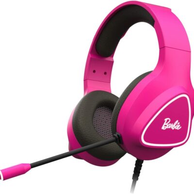 KROM Casque de Jeu Barbie KHALI -NXKROMKHALIB- Casque avec Microphone Flexible, stéréo, LED Blanche, Haut-parleurs 50mm, Bandeau réglable, PC, Switch,PS4, PS5, Xbox One, USB, Jack 3.5mm, Rose