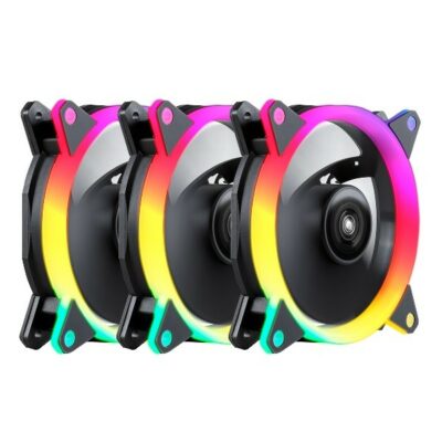 Aerocool 3xVENTILATEUR INTERNE UNYKA CANDY 120mm RING ARGB LED 7 PALES 1500RPM AVEC TÉLÉCOMMANDE