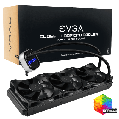 EVGA CLC All-In-One RGB LED 360mm Kit de watercooling pour processeur – RGB LED – 3 ventilateurs FX12 120mm