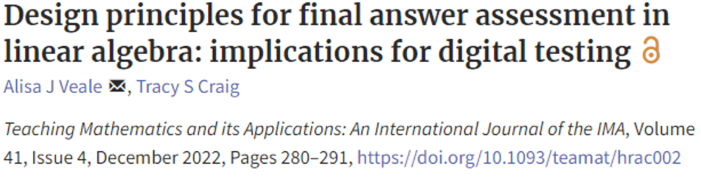 Final Answer Assessment in Linear Algebra- Design Principles