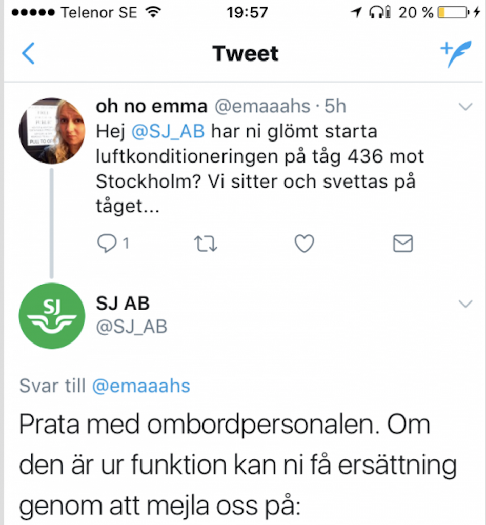 Ersättning från SJ vid varmt tåg.