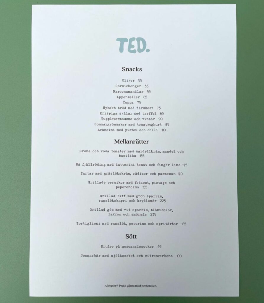 Restaurang Ted Meny
