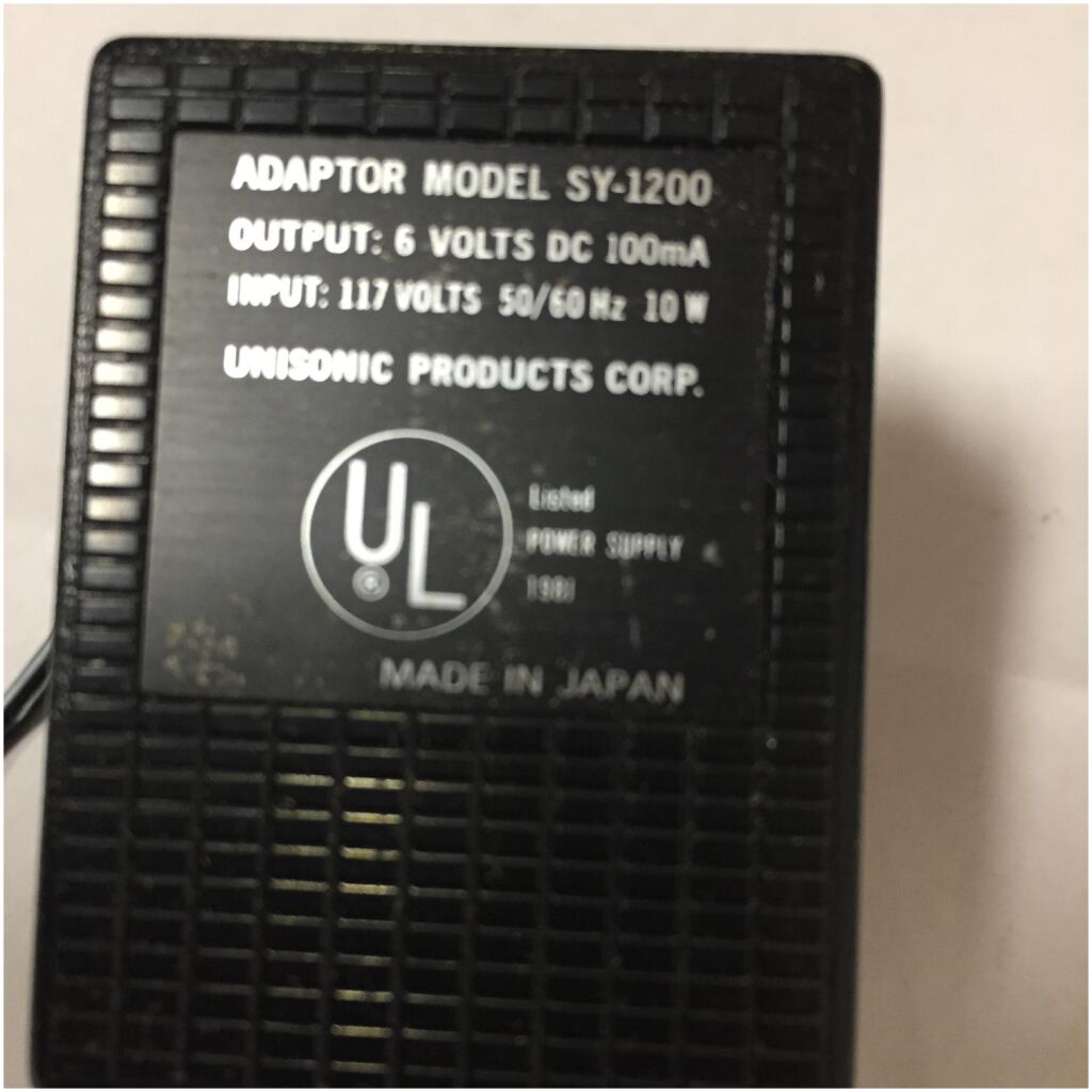 AC ADAPTER SY-1200, 6V DC 100mA 117 VOLT 50/60Hz 10W, UNISONIC JAPAN