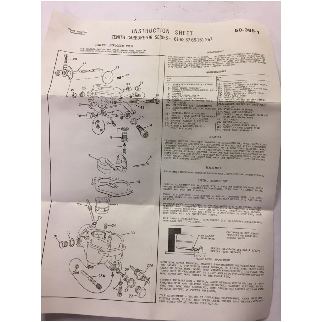 REP,SATS ZENITH FÖRGASARE 61-62-67-68-161-267 , CARTER 906-639 778-615A