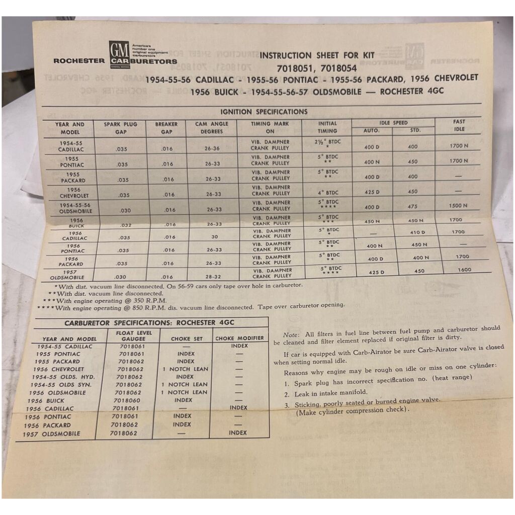 Rep.sats förgasare Rochester 4GC Buick Cad Pack Olds Pont Chev 1954-57, GM FR-C4