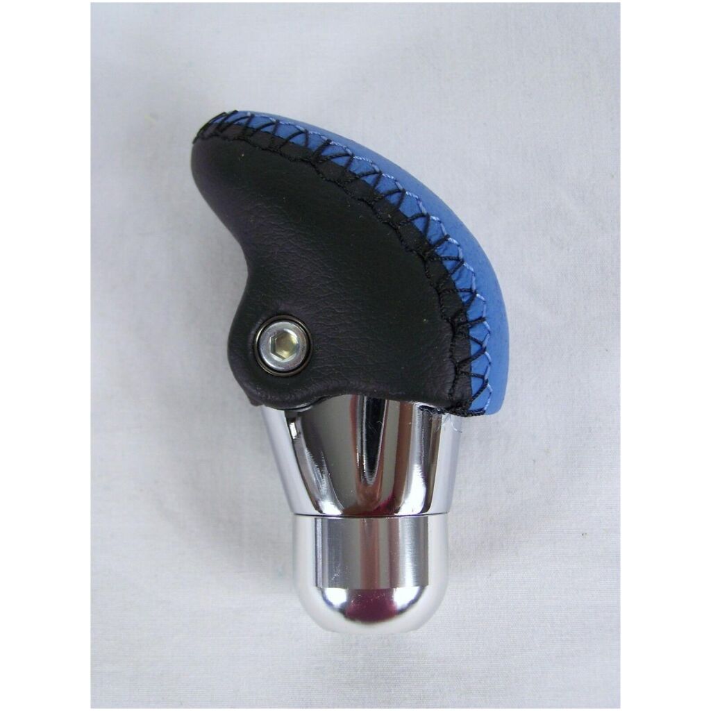 Custom växelspaksknopp manuell i läder blå/svart med adapter & skruvar, PM-140B