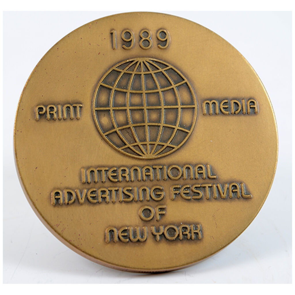 Medalj / Plakett, 1989 print media international advertasing festival new york