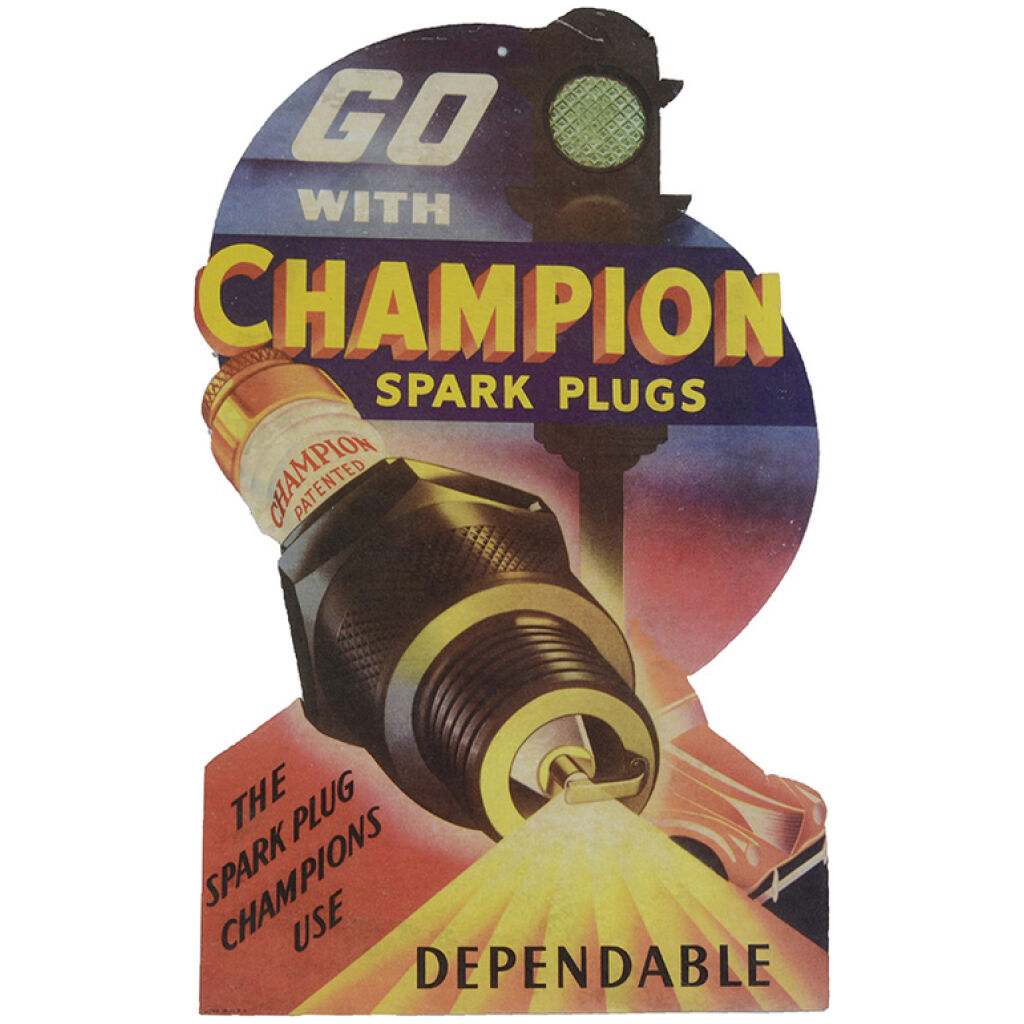 Champion Tändstift Pappskylt motiv från 40-50 talet