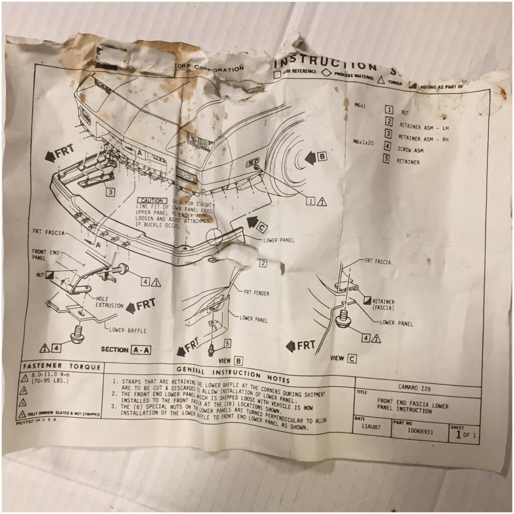 NOS SPOILERFÄSTE FRAM CHEVROLET CAMARO Z-28 1982-92, GR.1.269 10077385