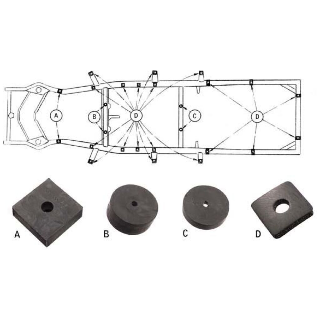 Gummisats Chassi till ram 1949-50 2dr 4dr sedan Ford