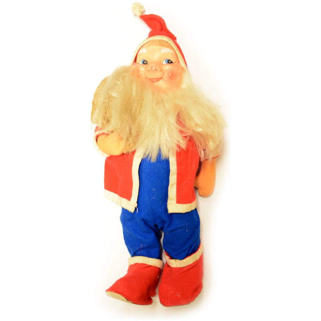 Vintage tomte med säck ca 41 cm hög 50-70 talet