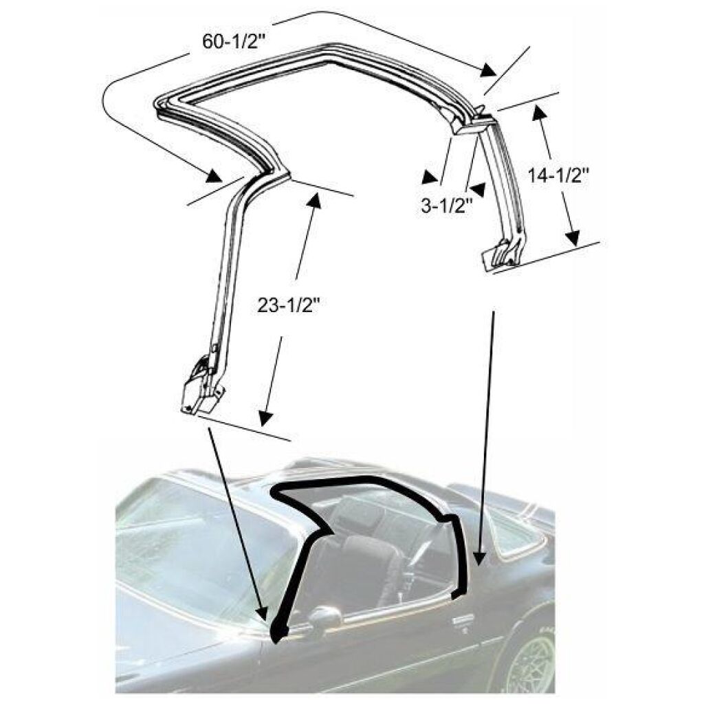 T-Top Roof Rail Weatherstrips, HURST Tops 1976-78 2dr ht Chevrolet Pontiac