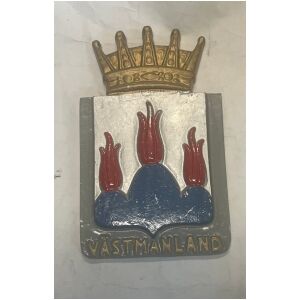 Västmanland vapensköld landskapssköld i gjutmetall ca 16x10cm