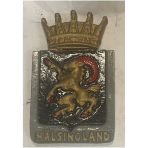 Hälsingland vapensköld landskapssköld i gjutmetall ca 16x10 cm