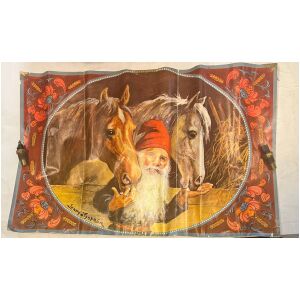 Gammal julbonad papper Jenny Nyström 69x43cm tomte med hästar