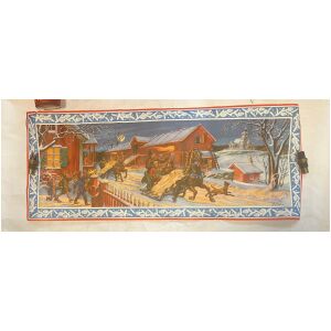 Gammal julbonad papper Curt Nyström 82x33cm julotta hästar hund