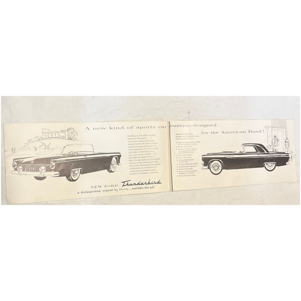 Ovanlig försäljningsbroschyr 30x13,5cm Ford Thunderbird 1954 6 sidor