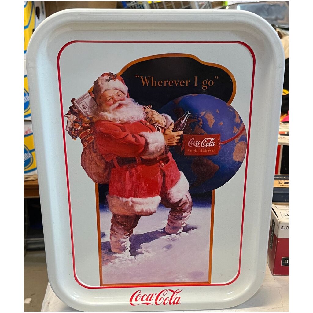 Serveringsbricka plåt jultomte "Where i go" Coca-Cola 35x26cm