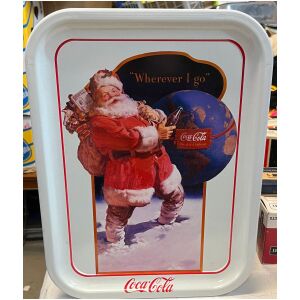 Serveringsbricka plåt jultomte "Where i go" Coca-Cola 35x26cm