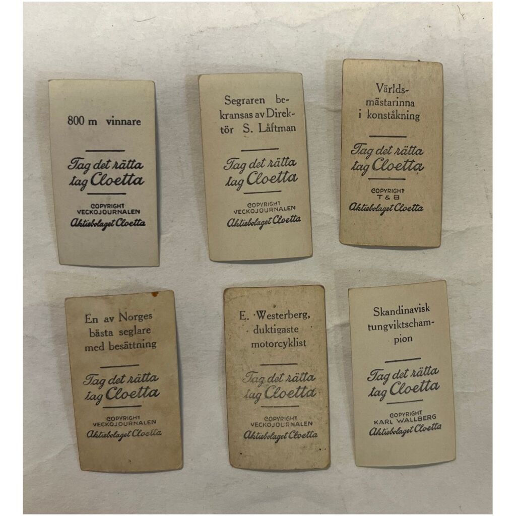 6 Samlarkort 1930-talet Cloetta som låg i tablettasken alfa
