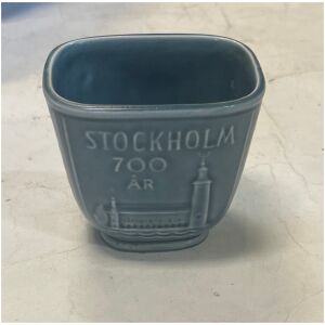 Vas / skål porslin Stockholm 700 år Rörstrand Sweden 7,5x5cm dia , 7cm hög
