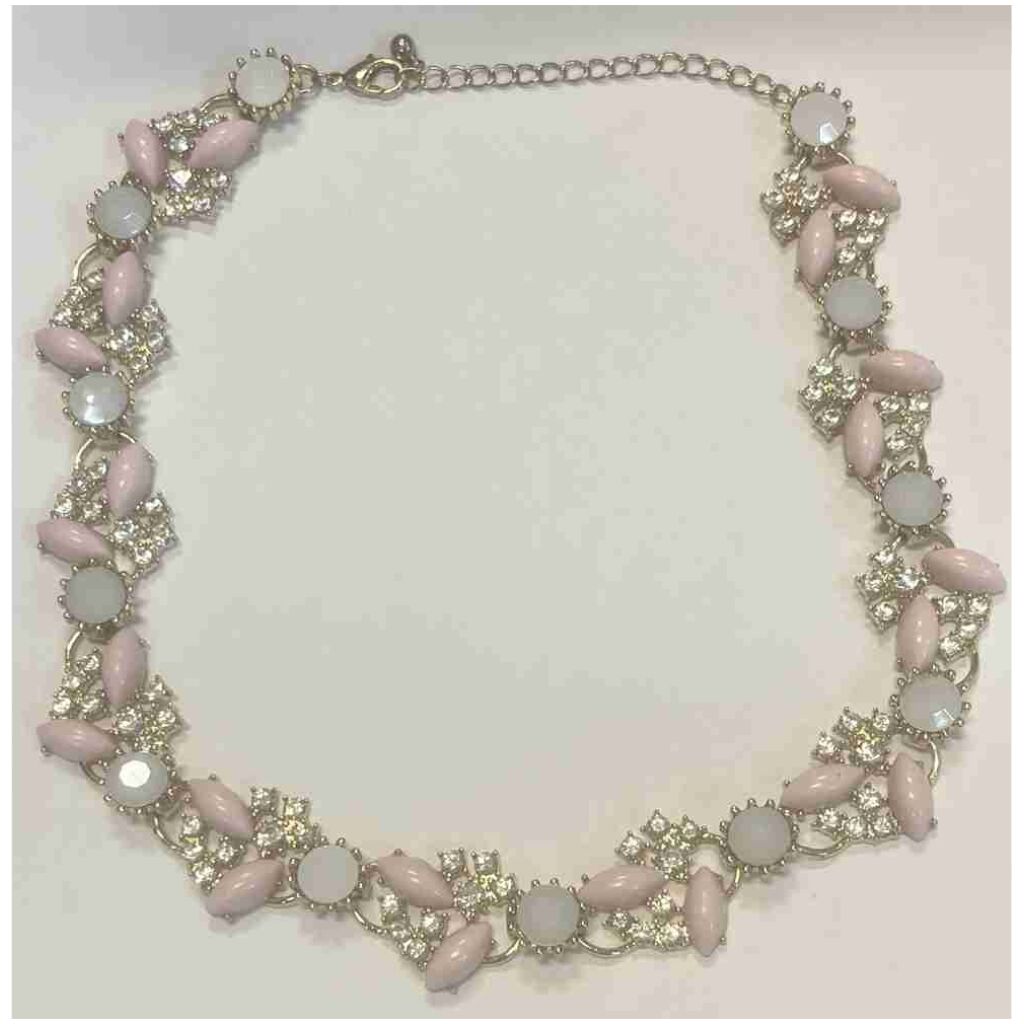 H&M Halsband 53cm rhinestone rosa / vitt glas pärlor kort justerbar kedja