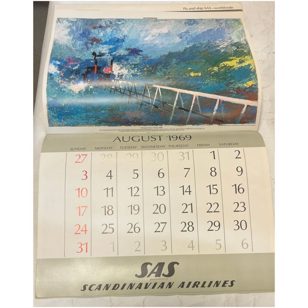 Kalender almanacka SAS Scandinavian Airlines 1969 flygplan 12 mån hästar