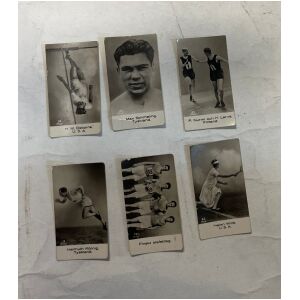6 Samlarkort 1930-talet Cloetta som låg i tablettask Sport USA Finland Tyskland