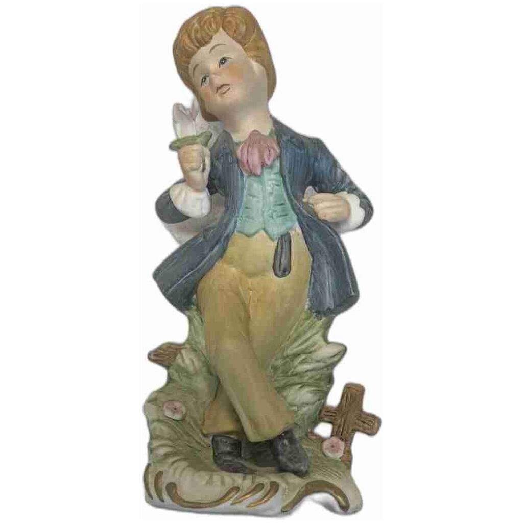 Figurin porslin pojke med ros 20x10x9cm