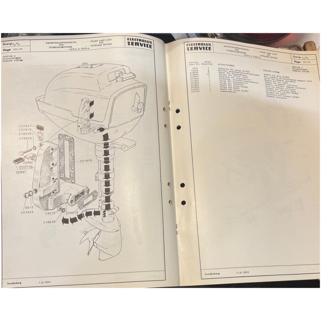 Reservdelsförteckning utombordsmotorer typ A60-A & P 600-A 1960 20 sidor