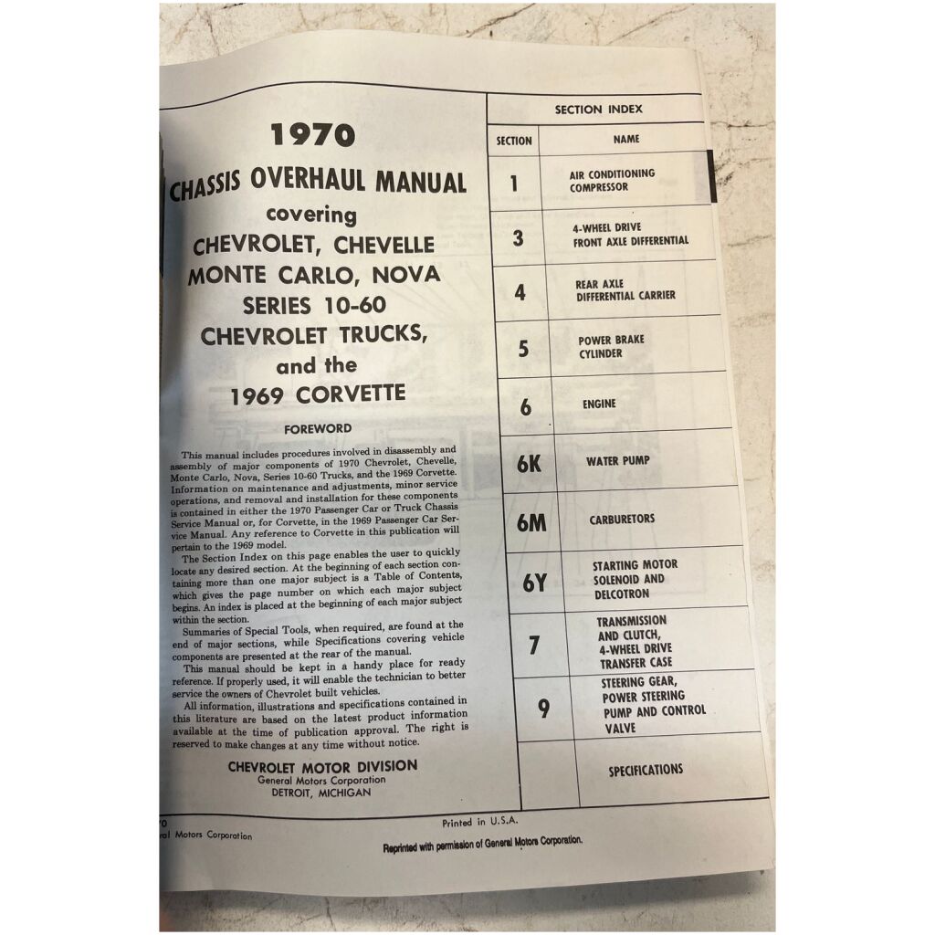 Verkstadshandbok 1969 Corvette & 1970 Chevrolet Passenger & Trucks ca 300 sidor