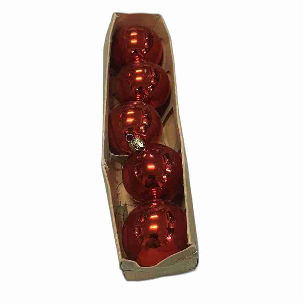 5 stycken röda julkulor med öglor för upphängning matonostalgi.se