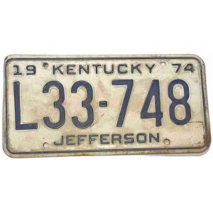 Registreringsskylt Kentucky 1974 Jefferson L33-748