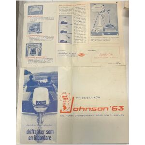 Prislista Johnson 3-super v-75hk 1963 utombordare svenska 2 sidor begagnad