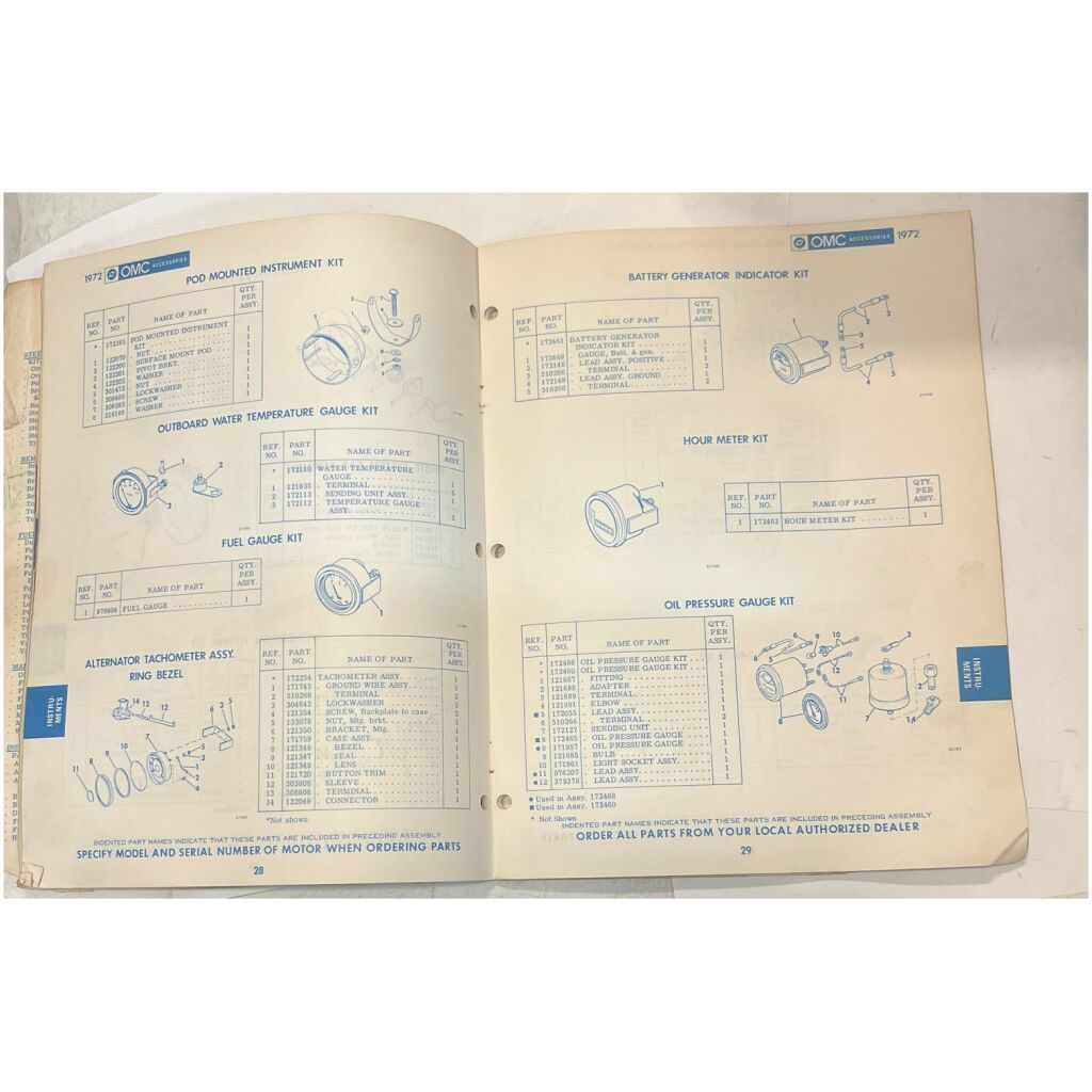 Reservdelskatalog OMC 1972 utombordare engelska 73 sidor begagnad