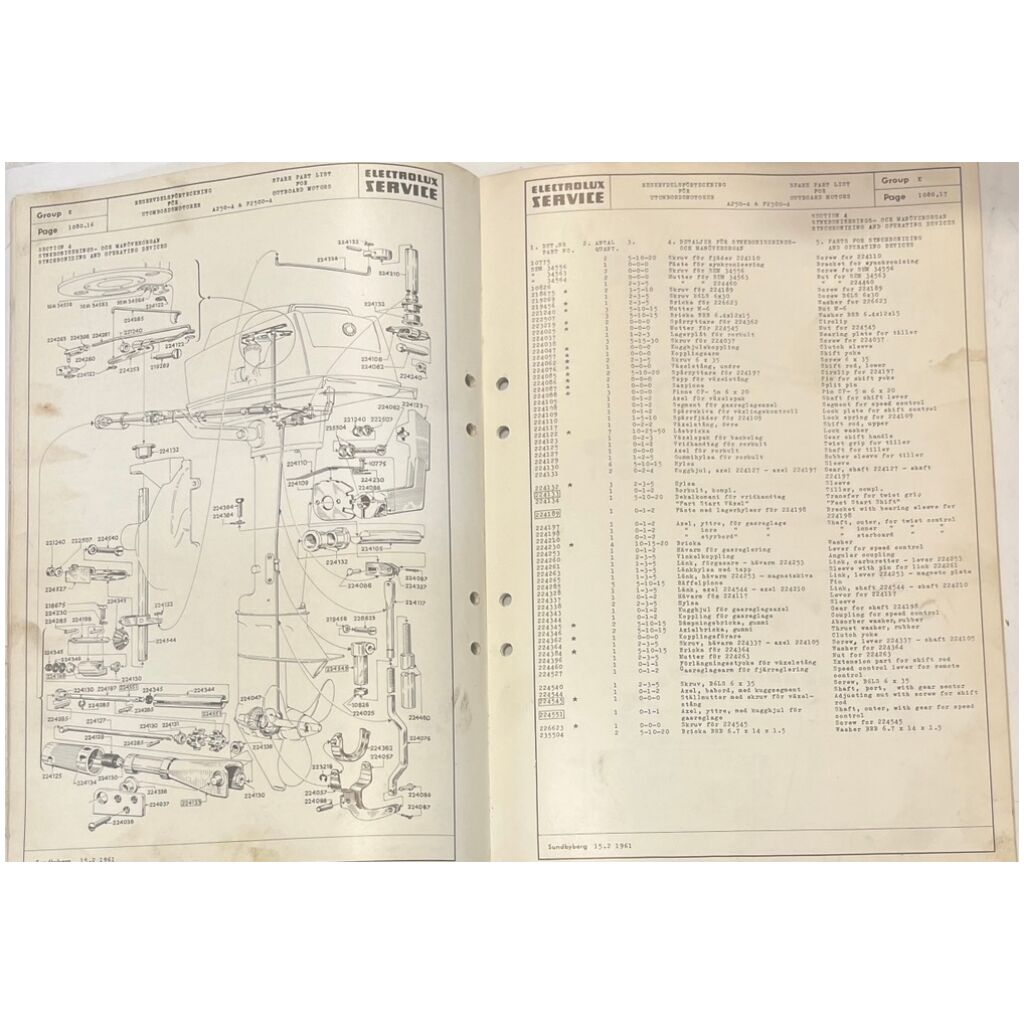 Reservdelslista Electrolux 1961 utombordare eng + sve 40 sidor begagnad