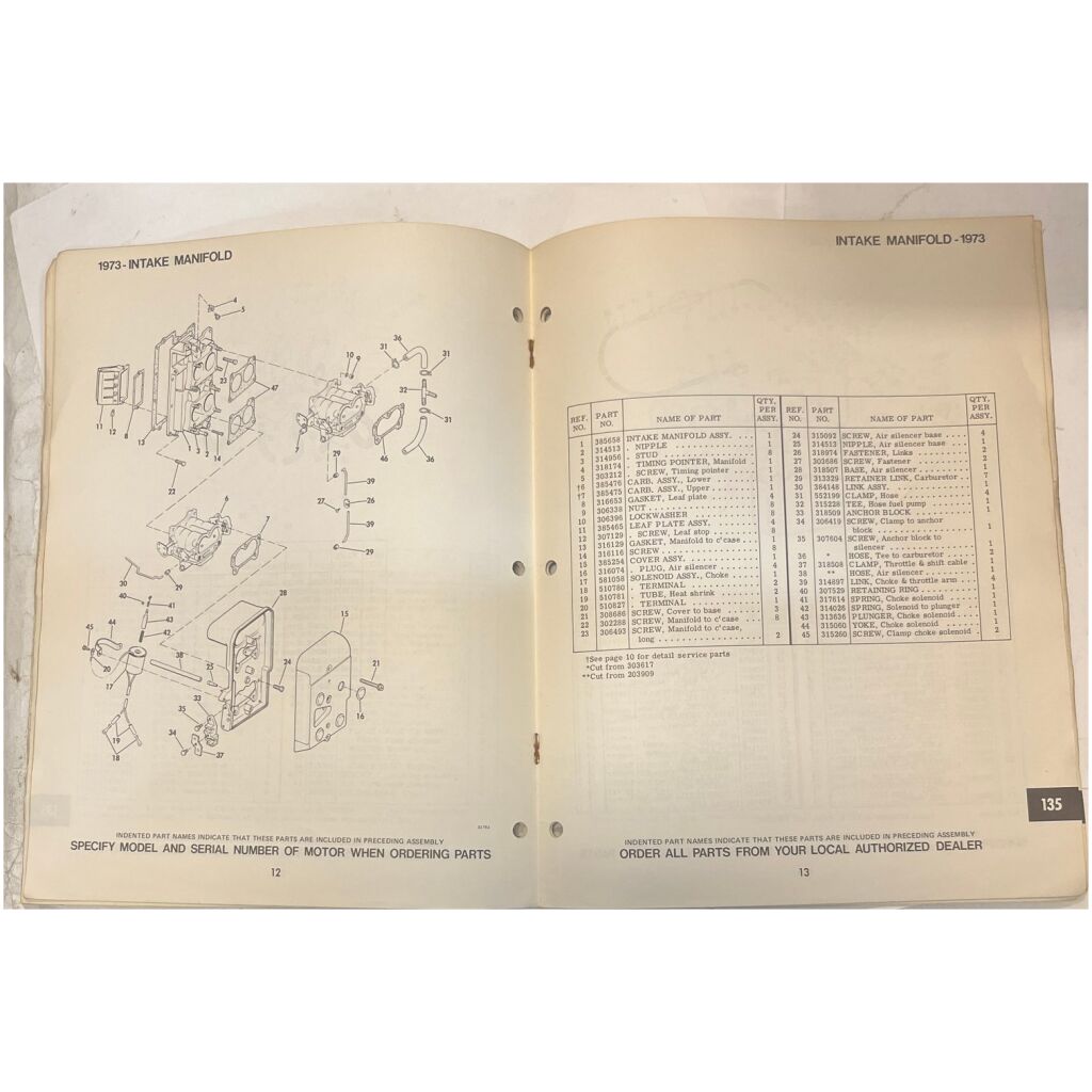 Instruktionsbok Evinrude 135hp 1973 utombordare engelska 21 sidor begagnad