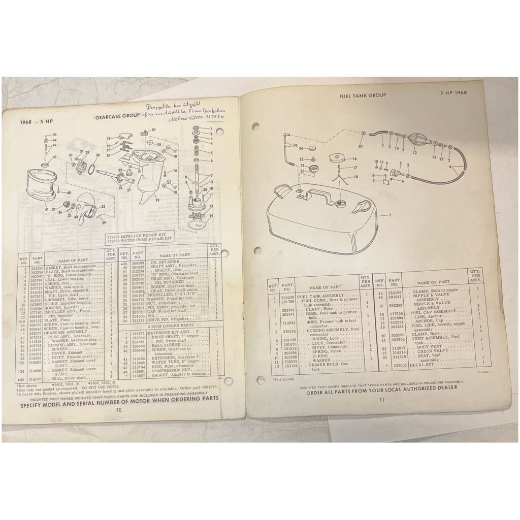 Instruktionsbok Evinrude 5hp 1968 utombordare engelska 11 sidor begagnad