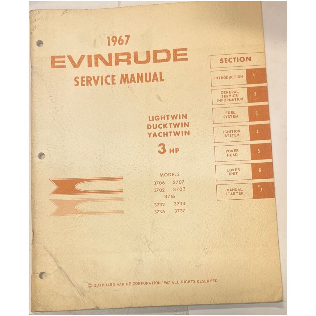 Service manual Evinrude 3hp 1967 utombordare engelsk 27 sidor begagnad