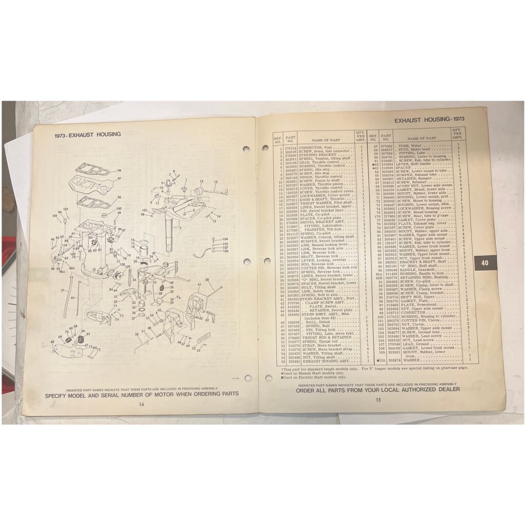 Instruktionsbok Evinrude 40hp 1973 utombordare engelska 18 sidor begagnad