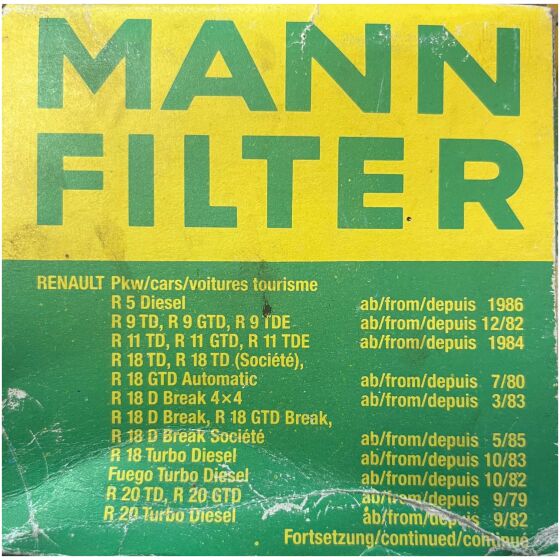 Oljefilter M20x1,5 Alfa Romeo 2002-2008 Renault 1979-2018 MANN FILTER W920/25