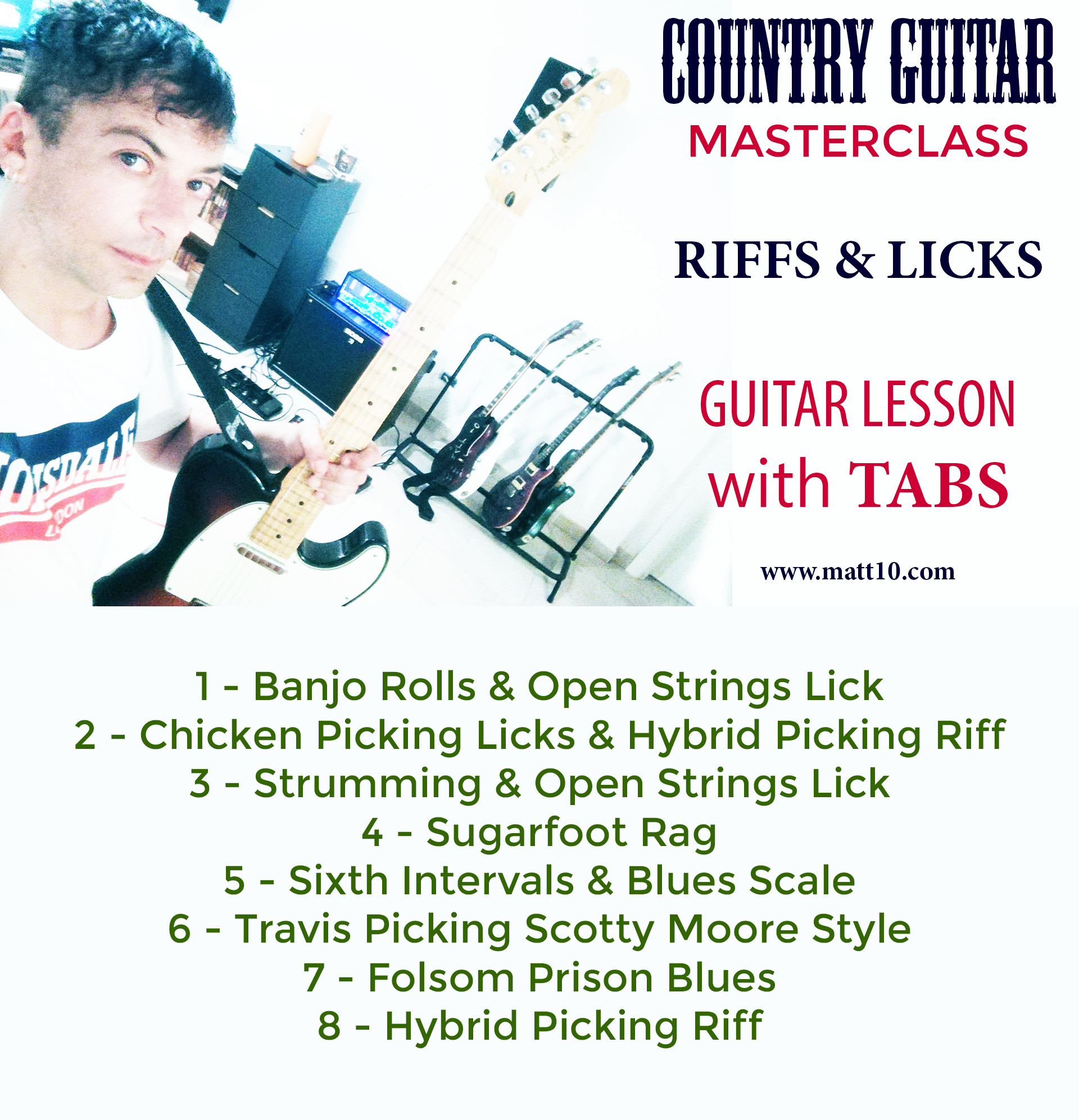 COUNTRY GUITAR Masterclass – Riffs & Licks TABS | MATT TEN