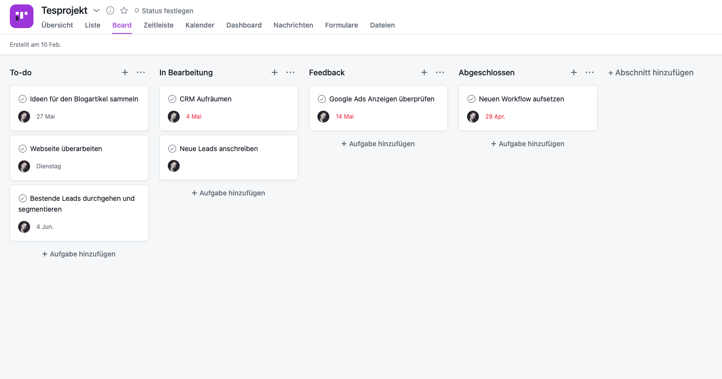 Asana-Board-Testprojekt