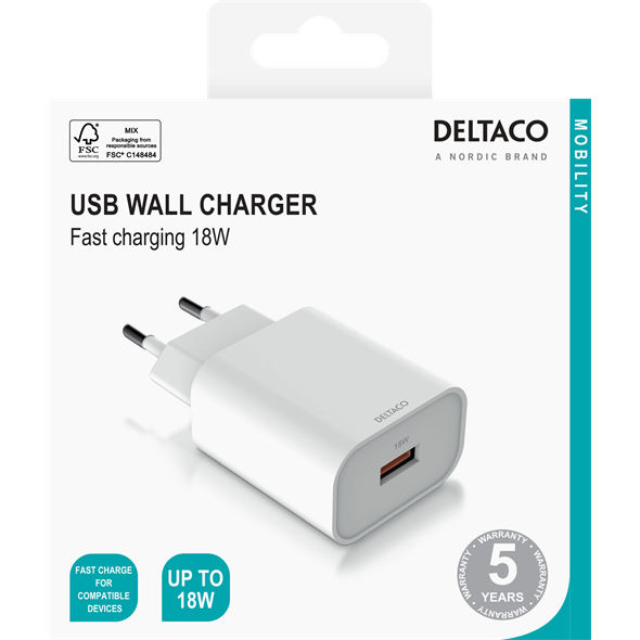 DELTACO USB-A väggladdare 18W - Max Deal