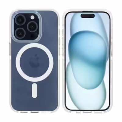 Transparent dubbelsidigt IMD magnetfodral för iPhone 15 Pro vit