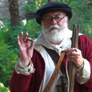 Musketeer reenactor at Little Woodham 17th Century Village Mayflower Journey