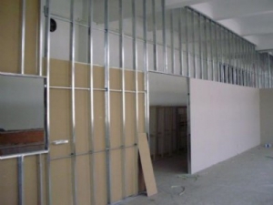 A stud wall in construction stage.