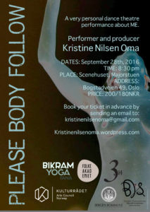 Plakat for forestillingen Please Body Follow Kristine Nilsen Oma