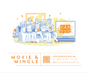 plakat om filmkveld, "movie & mingle"
